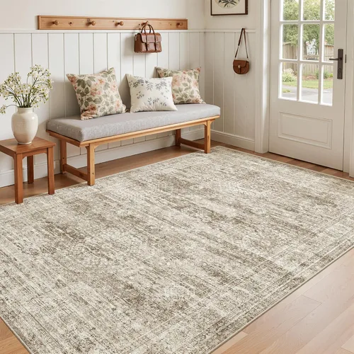 Miniatura 217 de Alfombra de pasillo Soalmost 2'6" x 10' lavable, alfombra antideslizante para cocina, baño, lavandería, alfombras vintage ultra delgadas para Beige
