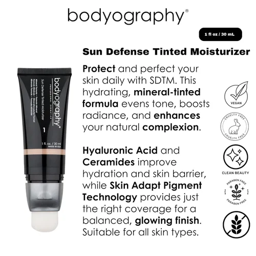 Miniatura 2 de Bodyography Sun Defense - Hidratante tintado, 1.5 onzas, tinte SPF ligero con ácido hialurónico y pigmentos minerales, cobertura hidratante y vegana
