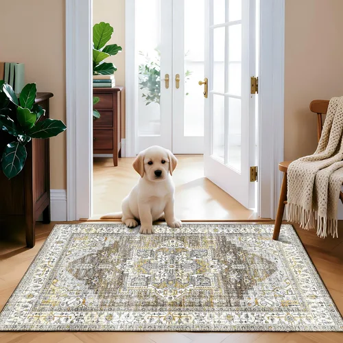 Alfombra lavable para pasillo de 2 x 3: alfombra suave vintage para cocina, baño, lavandería, con respaldo antideslizante, alfombra de piso para