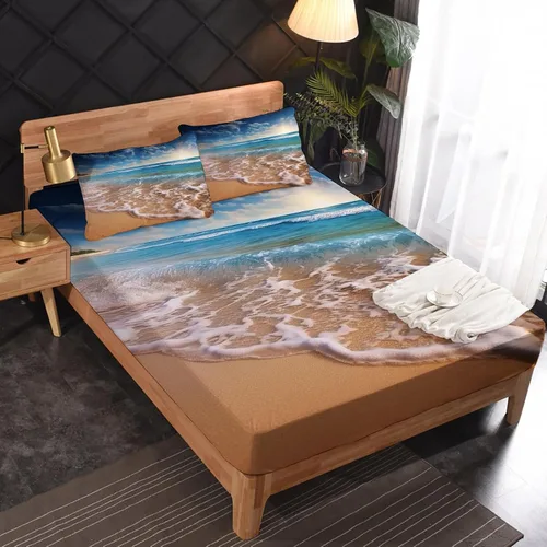 Miniatura 2 de Juego de sábanas de playa tamaño Queen, sábanas de microfibra suave con bolsillo profundo y patrón sin arrugas, 4 piezas