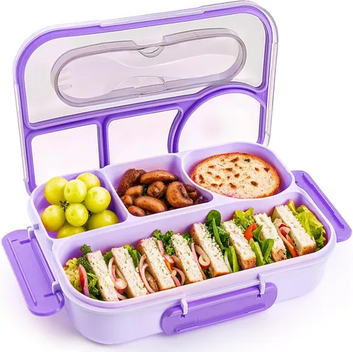 Miniatura 11 de EASYFUN Lonchera Bento para adultos, Caja de Almuerzo, lonchera con 4 compartimentos, a prueba de caídas, apta para lavavajillas y fabricada