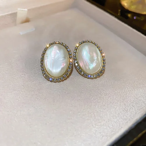 Miniatura 4 de Vcagirest Aretes de perlas ovaladas de diamantes brillantes para mujer