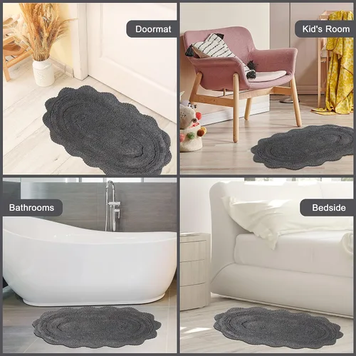 Miniatura 7 de Chardin home Griffin - Alfombra de baño ovalada de ganchillo gris, 100 % algodón con borde de ganchillo hecho a mano, 21 x 34 pulgadas, alfombra