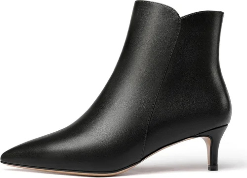Miniatura 2 de WAYDERNS Botas cortas de cuero con cremallera mate para mujer, tacón bajo y tacón bajo con cremallera de 2 pulgadas