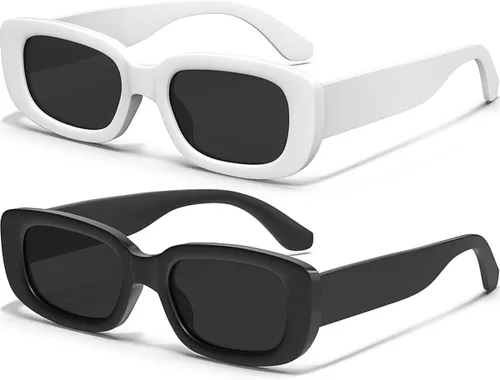 AWGSEE Lentes de sol rectangulares retro para niños, estilo vintage de los años 90, con marco cuadrado estrecho, para niñas y niños, protección UV
