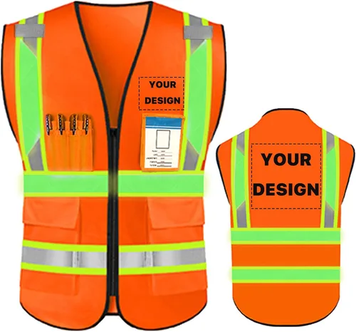 Miniatura 12 de Chaleco de seguridad de alta visibilidad reflectante personalizado con logotipo, ropa de trabajo de seguridad con tiras reflectantes y bolsillos a
