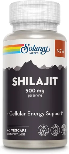 SOLARAY Shilajit 500 mg, PrimaVie (R) Himalayan Shilajit para hombres, apoyo de energía celular adaptogénica, suplemento de salud masculina, vegano,
