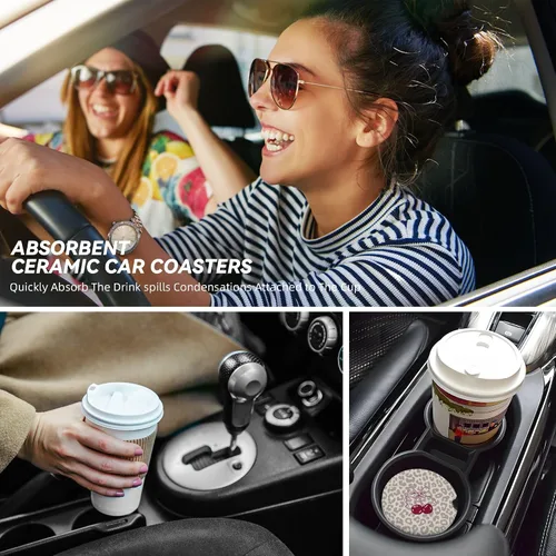 Miniatura 7 de Posavasos absorbentes de coche para portavasos, 2 unidades, universales, antideslizantes, de cerámica, para mujeres y hombres, 2.56 pulgadas