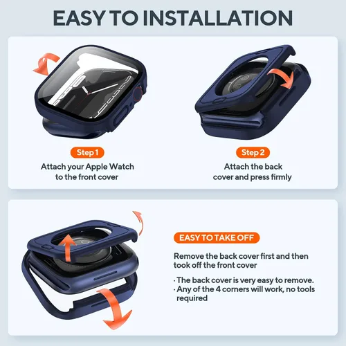 Miniatura 4 de Paquete de 2 fundas impermeables de 2 en 1 para Apple Watch Series 8 7 de 45 mm, parachoques frontal y trasero de PC de borde recto con protector