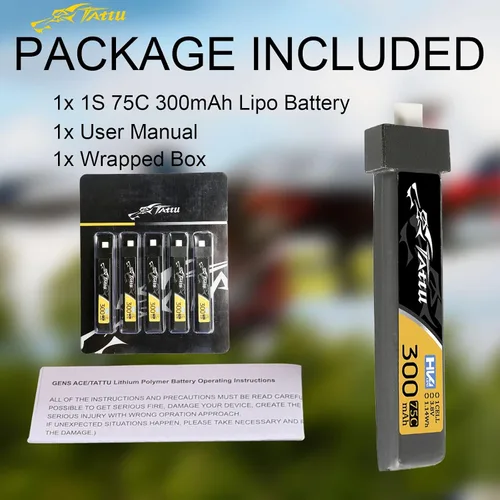 Miniatura 6 de TATTU 300mAh 3.8V Alto Voltaje 75C 1S1P Lipo Batería con BT 2.0 Plug (5pcs)