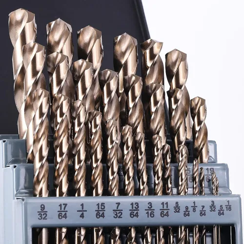 Juego de brocas de cobalto, 29 piezas (1/16" - 1/2") M35 Brocas de cobalto 5% totalmente rectificadas para metales endurecidos, acero inoxidable,