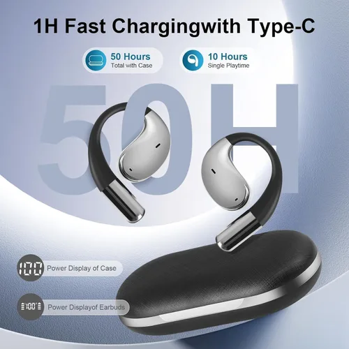 Miniatura 2 de Auriculares de conducción ósea de oído abierto, auriculares sobre la oreja con gancho ergonómico para la oreja, auriculares Bluetooth 5.4 con Negro