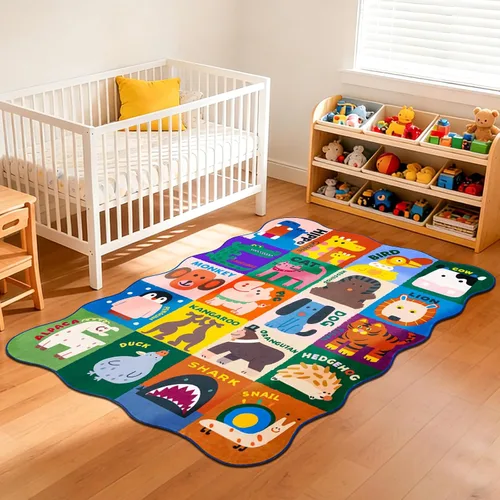 Miniatura 6 de Alfombras infantiles para sala de juegos, 3 x 5 pies, alfombra de área ultra antideslizante, alfombra de juego lavable, bonita alfombra de animales