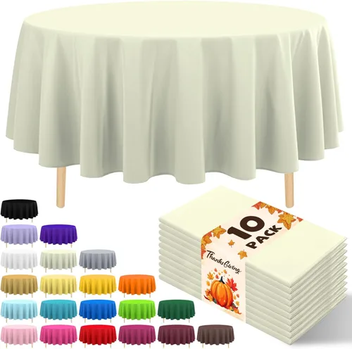 Miniatura 7 de Paquete de 10 manteles desechables de plástico premium de 54 x 108 pulgadas, mantel rectangular para mesa, para cumpleaños, bodas, Navidad, Beige