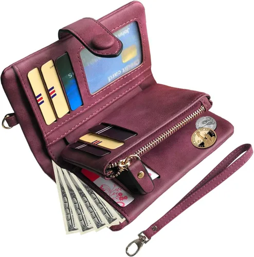 Miniatura 2 de PofeeXIO Billeteras pequeñas de cuero plegable para mujer, con ranuras para tarjetas, con cremallera y cremallera