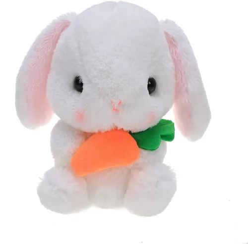 Plushland Conejo de peluche blanco de Pascua con zanahoria suave y encantador realista de orejas largas de pie de peluche