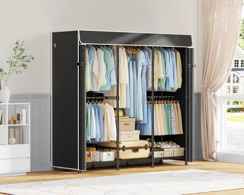 Miniatura 8 de ULIFHOME E14C - Sistema organizador de armario resistente, estantes de ropa independientes para colgar ropa, perchero ajustable de 58 pulgadas