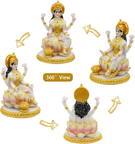 Miniatura 5 de alikiki Figura de meditación de la diosa india Lakshmi, 5.7 pulgadas de alto, aspecto de mármol, Murti Laxmi ídolo, estatua para el hogar, oficina