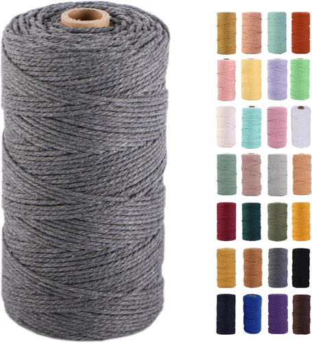 Miniatura 39 de Cordón de macramé gris rosado de 0.118 in x 109 yardas, cuerda de algodón colorido de algodón suave para colgar en la pared, colgar plantas