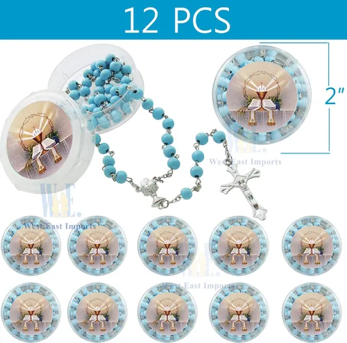 Miniatura 2 de Recuerdo de rosario perfumado para la Primera Comunión – 12 rosarios con caja de regalo individual y bolsa de organza., Madera, No es una piedra