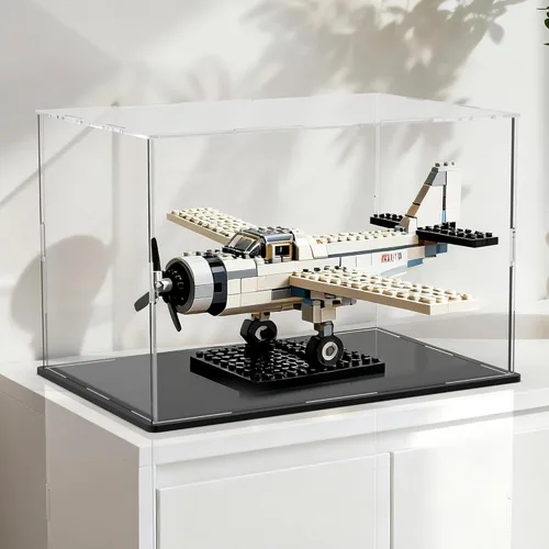 Miniatura 10 de Vitrina de acrílico con base negra, caja de exhibición de acrílico transparente de autoensamblaje con tapa, 6 pulgadas (largo y ancho) x 7.8 Negro