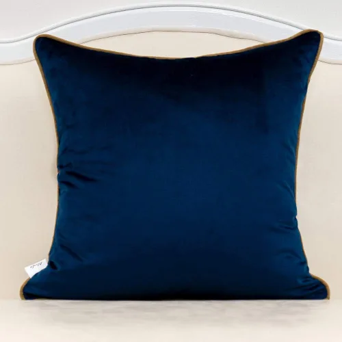Miniatura 2 de Funda para cojín Alerfa de 18x18 pulgadas, de cuero dorado con rayas, azul marino, lujosa, geométrica, bordada, de terciopelo, decorativa para sofá