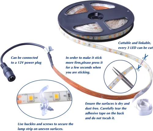 Miniatura 4 de Unidades de tiras de luz LED a prueba de agua, SMD 2835 LEDs 12V, Tiras de luz de cinta LED de 12V