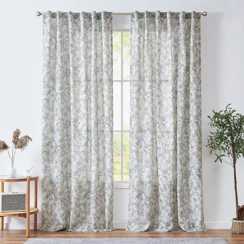 Miniatura 25 de JINCHAN Cortinas florales de lino para sala de estar, cortinas negras de estilo granja francesa de campo, cortinas de 63 pulgadas de largo, cortinas