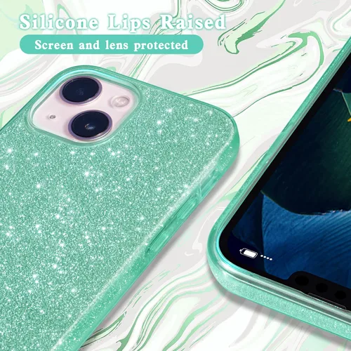 Miniatura 2 de MATEPROX Bling Sparkle - Funda protectora compatible con iPhone 13 de 6.1 pulgadas de 2021 (verde)