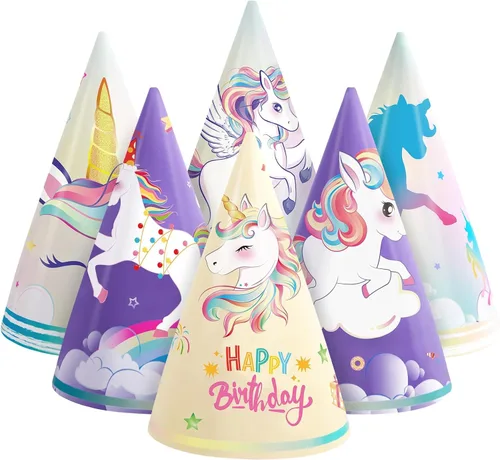 Miniatura 23 de WERNNSAI 12 Pcs Birthday Party Hats Assorted Themes Cone Paper Headbands Multiple Styles, Easy to Assemble with Elastic Strings, Kids Birthday