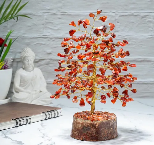 Miniatura 5 de Árbol de la vida de cristal de cornalina – Chakra para energía positiva, piedra preciosa hecha a mano, decoración de Feng Shui, bonsái de dinero