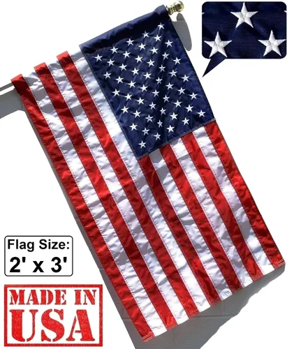Miniatura 6 de US Flag Factory - Bandera estadounidense de 2 x 3 pies (manga de poste) (estrellas bordadas, rayas cosidas) nailon SolarMax para exteriores