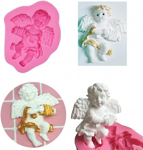 Miniatura 3 de HiParty 3 unids/set mini ángel bebé & alas Fondant moldes Angelic Querub silicona pastel herramientas de decoración de moldes de arcilla polimérica