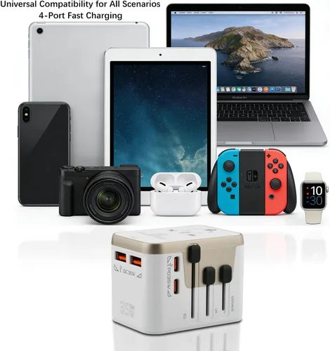 Miniatura 3 de Adaptador de viaje universal con 4 puertos (2 USB-C y 2 USB-A) Adaptador de corriente todo en uno de carga rápida de 35 W en todo el mundo para EE.