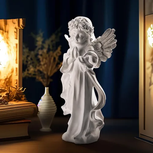 Miniatura 8 de INLOMEM Figura de ángel rezando, figura esculpida pintada a mano, estatua de alas de ángel para decoración del hogar o jardín, regalos de primera