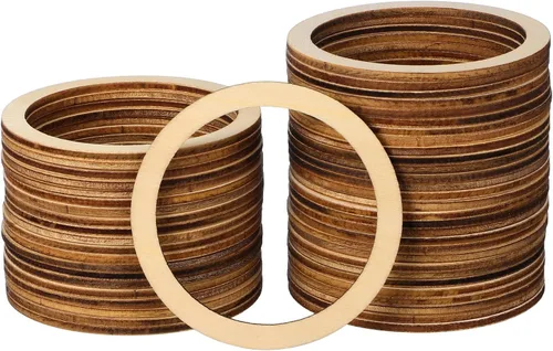 Miniatura 12 de TEHAUX Chips circulares de madera hueca natural, 200 unidades, discos de madera planos redondos de 1.18 pulgadas, pintables y aptos para pegar