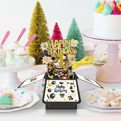 Miniatura 5 de Tarjeta de cumpleaños número 1 de Joycard, decoraciones de cumpleaños número 1 para niñas y niños, para ella o él, tarjetas 3D de feliz cumpleaños