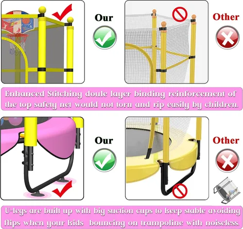 Miniatura 2 de VGMiu Trampolín de 60 pulgadas para niños, cama elástica de 5 pies para interiores y exteriores con aro de baloncesto, recinto de seguridad, regalos