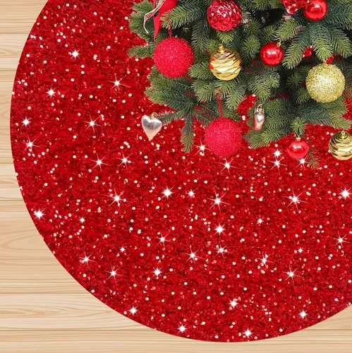 Miniatura 10 de Falda de árbol de Navidad rosa intenso de 46 pulgadas, falda de árbol de Navidad con lentejuelas brillantes, falda de árbol de Navidad fucsia
