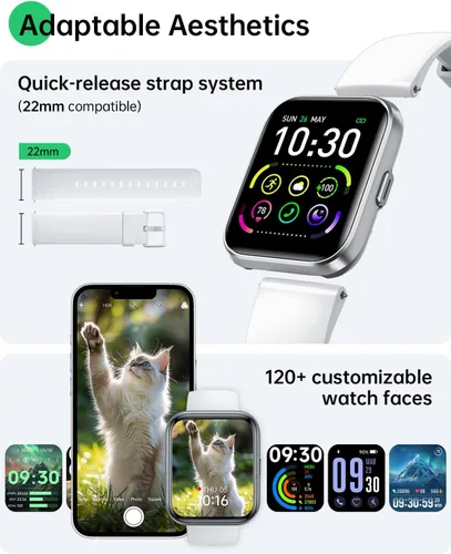 Miniatura 7 de WMK Relojes inteligentes para mujeres y hombres (Android/iPhone), reloj inteligente Alexa HD de 1.83 pulgadas con llamadas Bluetooth, Blanco