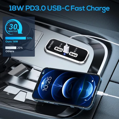 Miniatura 3 de Linkstyle Toma de corriente USB de 12 V, doble USB A y USB C de 18 W, panel de enchufe de cargador rápido con luz LED para montaje empotrado