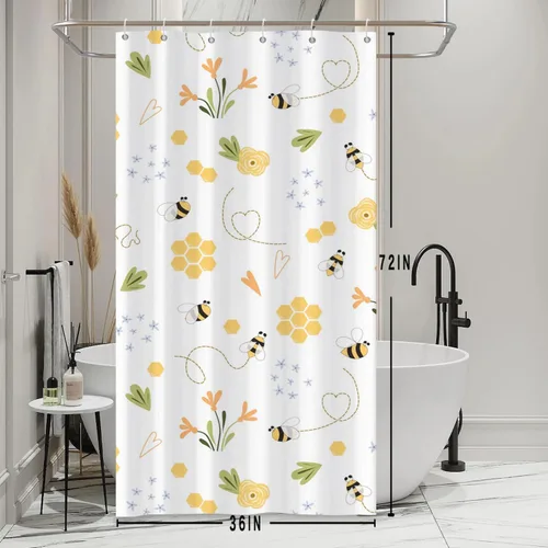 Miniatura 2 de Baocicoo - Cortina de ducha de abeja de miel, diseño de abeja de caricaturas, pista voladora, rústica, floral, para baño, decoración de bañera