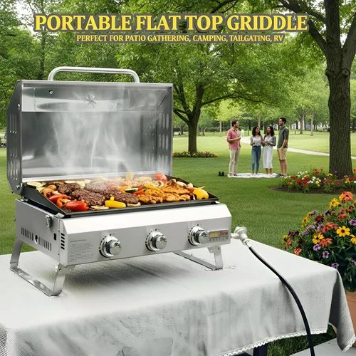 Miniatura 2 de ONLYFIRE GRILLS - Parrilla de mesa de gas con patas plegables, parrilla de gas propano portátil de 3 quemadores con tapa plana para cocinar al aire