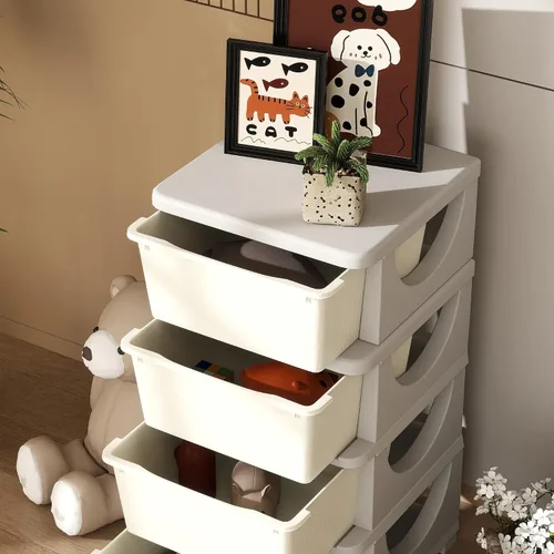 Miniatura 8 de Qaba Unidad de almacenamiento de 4 niveles para niños, organizadores de juguetes y almacenamiento con cómoda de 4 cajones para dormitorio de niños
