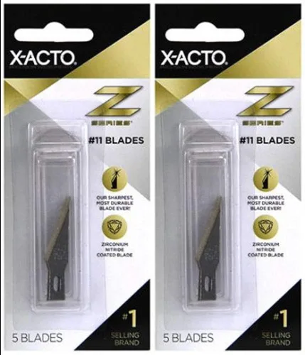 Paquete de 2 cuchillas de repuesto ligeras de la serie X-Acto Z, n.º 11, 4-7/8 pulgadas de largo, hoja de acero inoxidable, tono dorado, 5 cuchillas