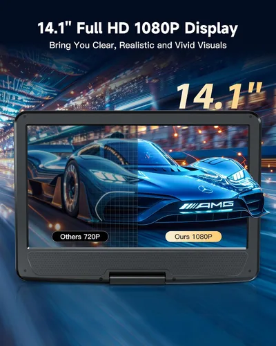 Miniatura 2 de WONNIE Reproductor de Blu Ray portátil de 16.9" con pantalla grande giratoria de 14.1" Full HD 1080P, reproductor de Blu-ray y DVD con salida HDMI