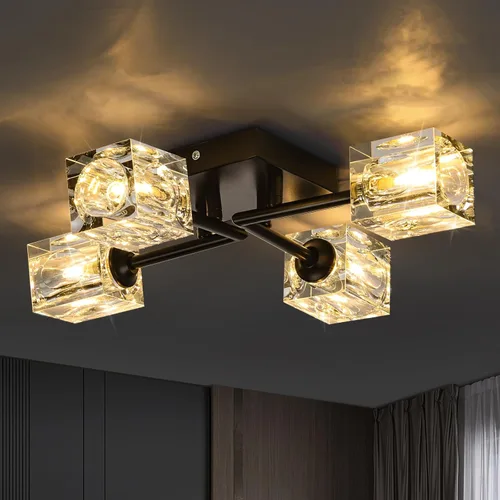 Miniatura 8 de Sputnik - Lámpara de techo semiempotrada de cristal negro de 4 luces, lámpara industrial para cocina, dormitorio, sala de estar, pasillo, bombilla