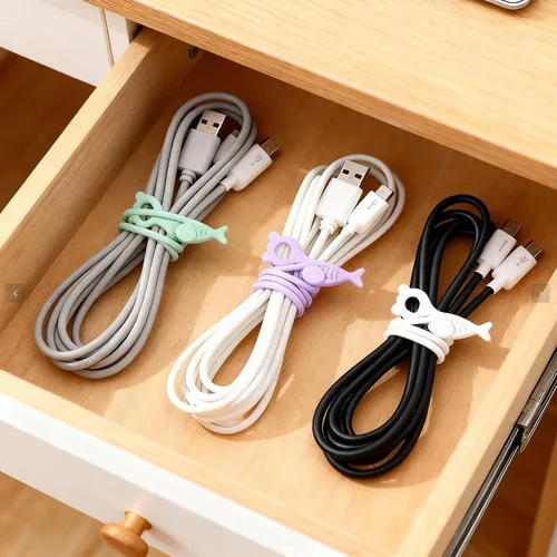 Miniatura 2 de 28 piezas de bridas de silicona reutilizables, correas de cable negro para organizar cables de carga, cables de computadora