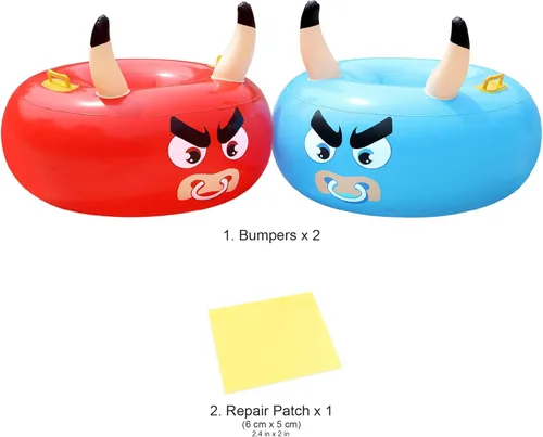 Miniatura 6 de Banzai: Bump ‘N Bull Battle Set - Red & Blue, 2 Inflatable Body Bumper Toys, 37" Animal Ring Boppers, Bouncer Grip Handles, Outdoor Game Play, Kids