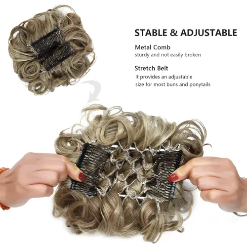 Miniatura 4 de Rose bud Postizo de Moño Rizado Extensiones de Moño Coletero Peinado Recogido Peinetas Sintéticas en Postizo de Moño Desordenado para Mujeres Marrón